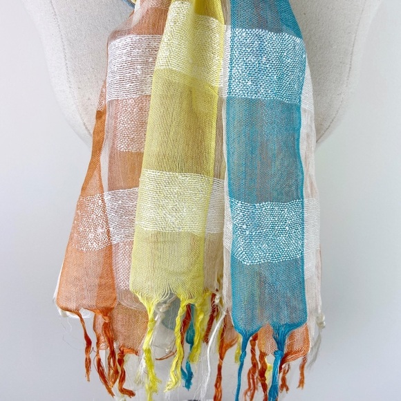 Raw Silk Multicolor Gingham Scarf - Picture 4 of 7